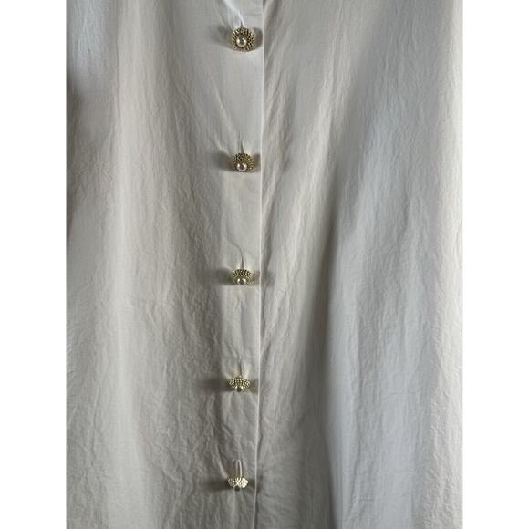 Zara Oversized w/ pearl/gold buttons Shirt White M light academia 73-48 - Picture 8 of 16